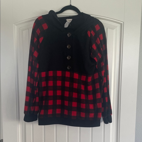 BiBi Checkered Red and Black Hoodie - Picture 1 of 2